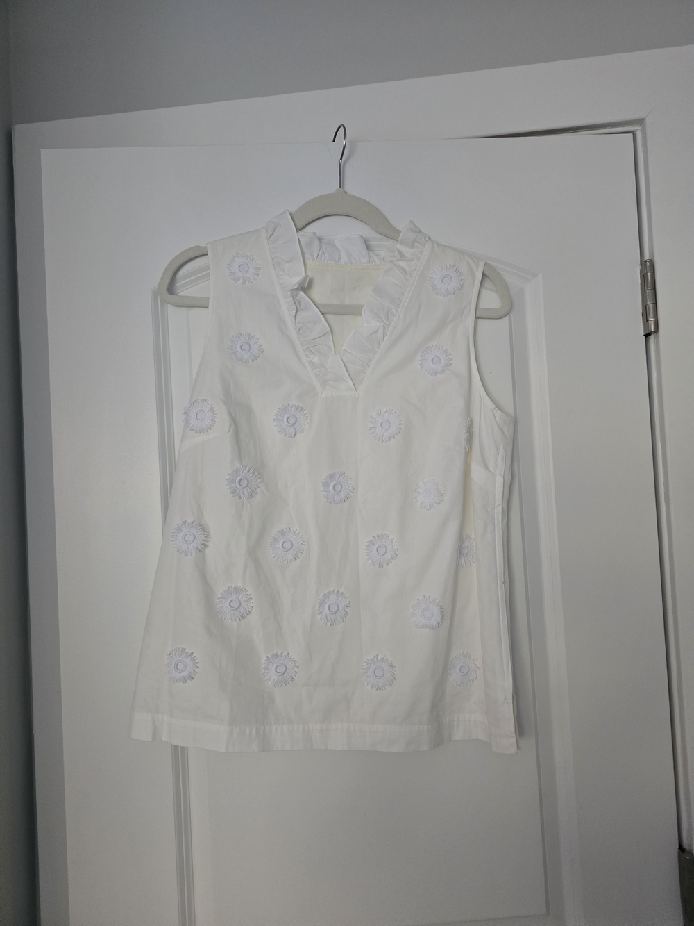 Loft White Embroidered Sleeveless V-Neck Top